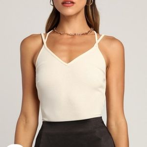 Point of View Cream Ribbed Sleeveless Bodysuit